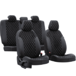 Araca Özel Üretim Oto Kılıfı-Siyah-Beyaz Dikişli-Kapitone-Tay tüyü - Resim 2