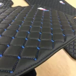 3D Logolu Deri Paspas -Siyah Renk-Mavi Dikişli